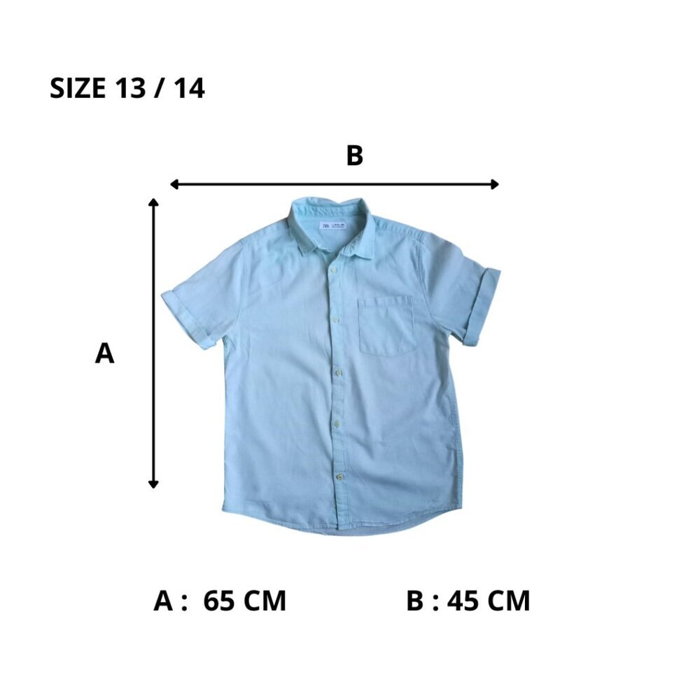 ZARA Boys Light Blue Button Down Shirt Size 13-14 (164 cm) Short Sleeve - Picture 7 of 7